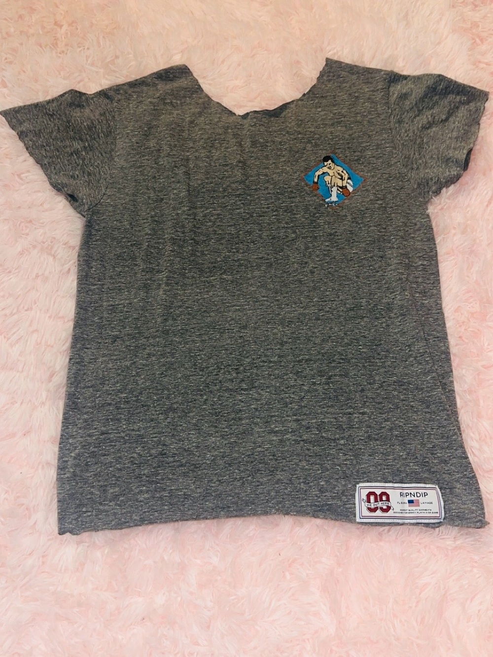 Ripndip Heather Gray Short Sleeve Tee with Small Surf Graphic